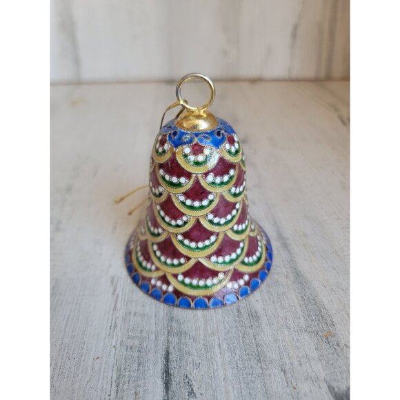 Unique Mosaic bell ornament Xmas vintage red blue - Picture 1 of 7